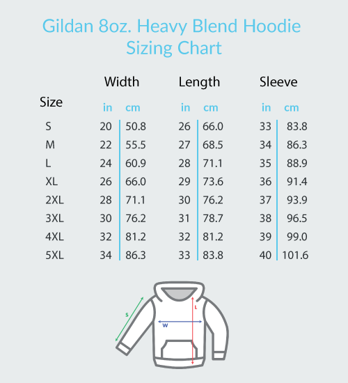 Gildan heavy blend hoodie size chart sale