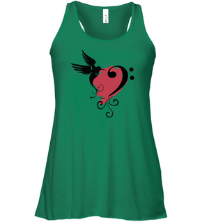 Bird and Musical Heart Red - Bella + Canvas Women's Flowy Racerback Tank