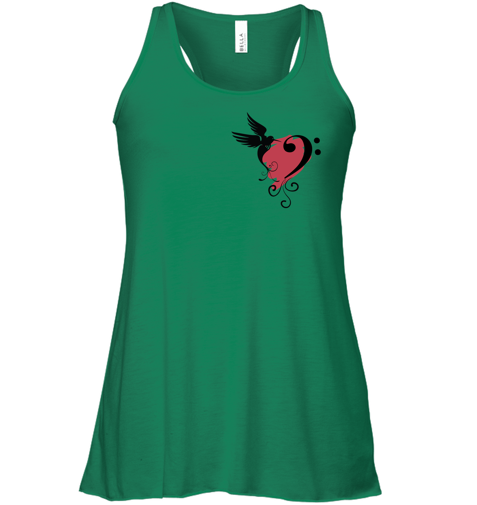 Bird and Musical Heart Red (Pocket Size) - Bella + Canvas Women's Flowy Racerback Tank