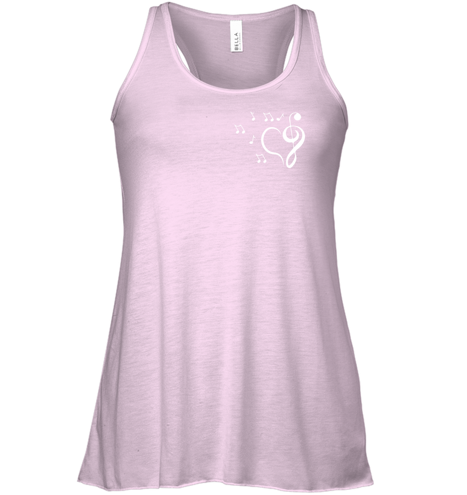 Musical heart with floating notes (Pocket Size) - Bella + Canvas Women's Flowy Racerback Tank