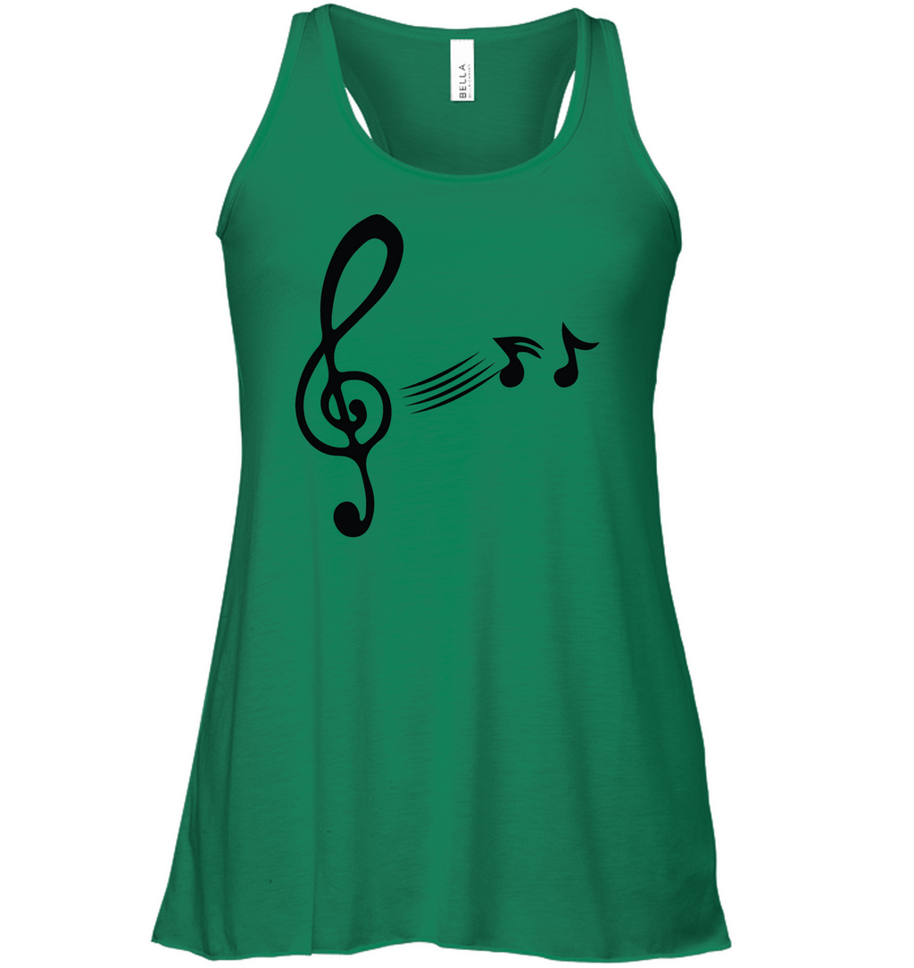 Treble Clef with floating Notes - Bella + Canvas Women's Flowy Racerback Tank
