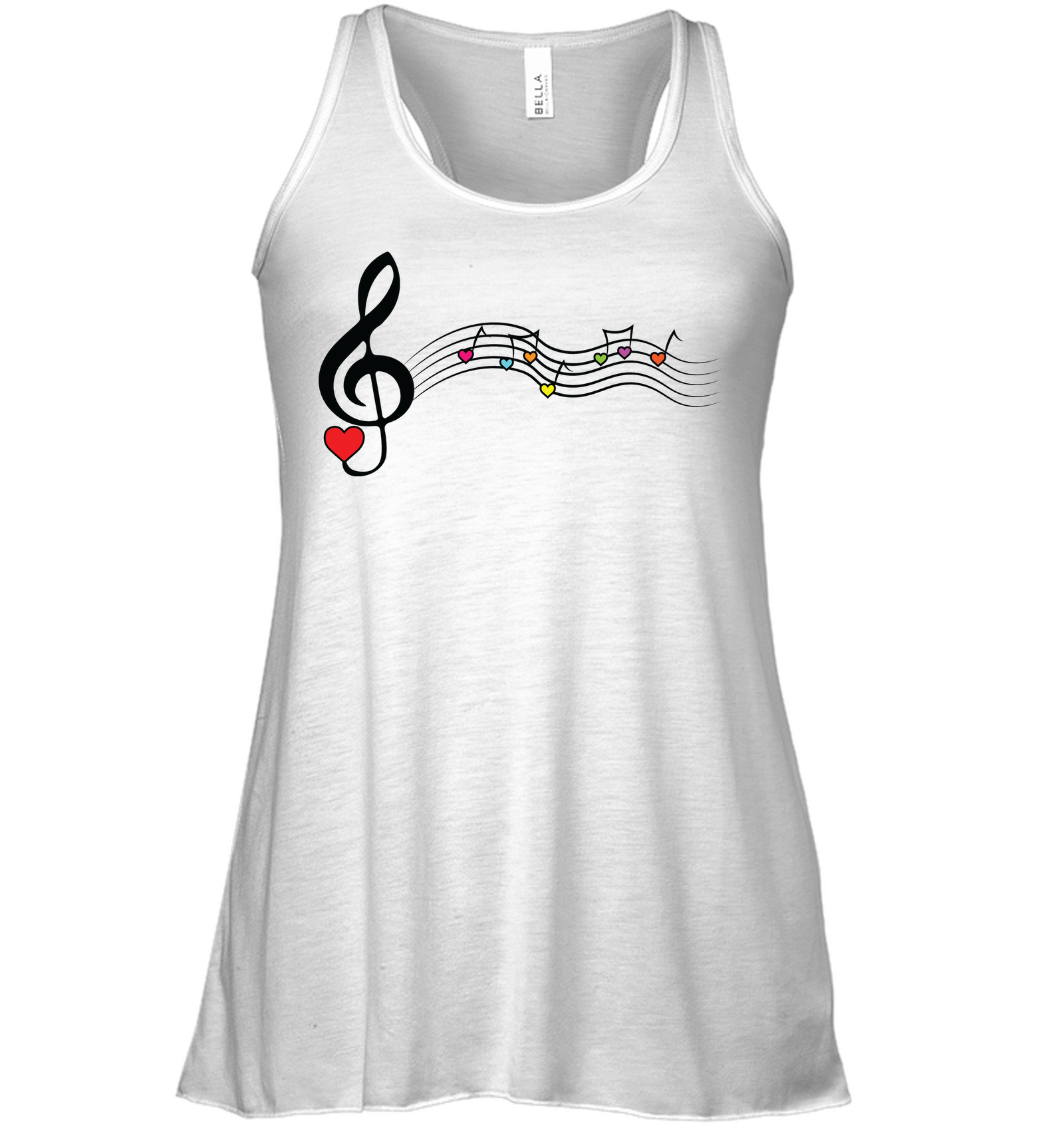 Musical Waves, Heart Notes and Colors - Bella + Canvas Women's Flowy Racerback Tank