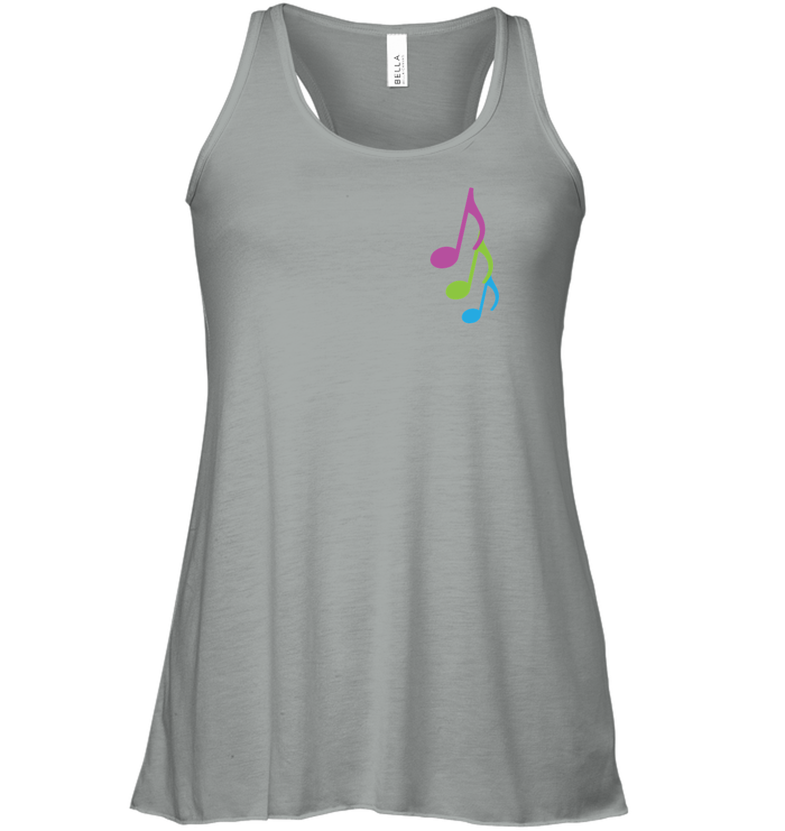 Three colorful musical notes (Pocket Size) - Bella + Canvas Women's Flowy Racerback Tank