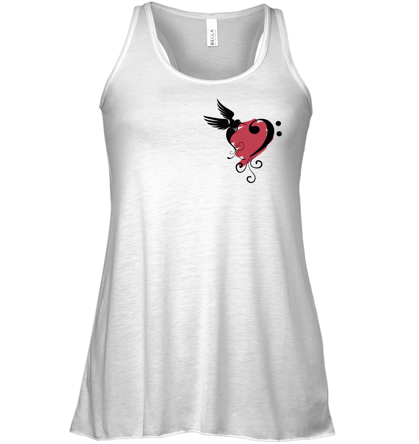 Bird and Musical Heart Red (Pocket Size) - Bella + Canvas Women's Flowy Racerback Tank