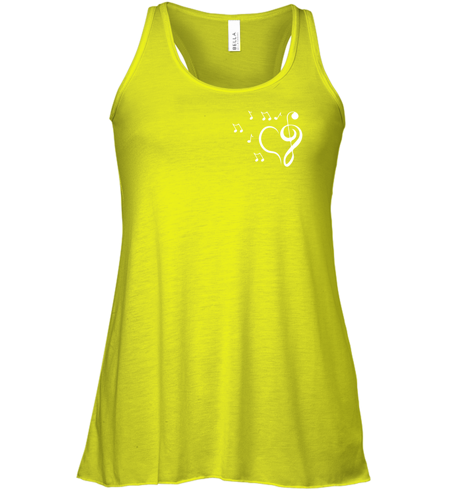 Musical heart with floating notes (Pocket Size) - Bella + Canvas Women's Flowy Racerback Tank