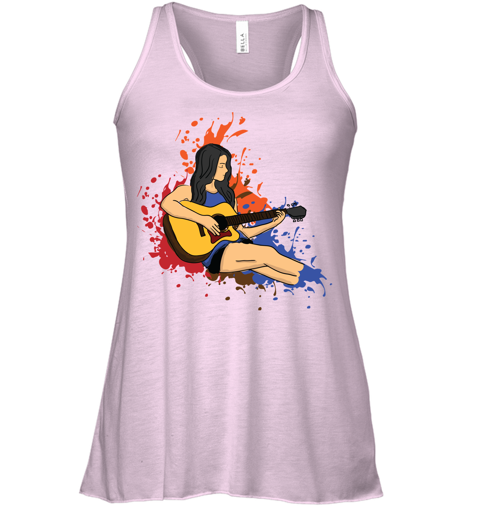 Girl Playing Guitar Splash - Bella + Canvas Women's Flowy Racerback Tank