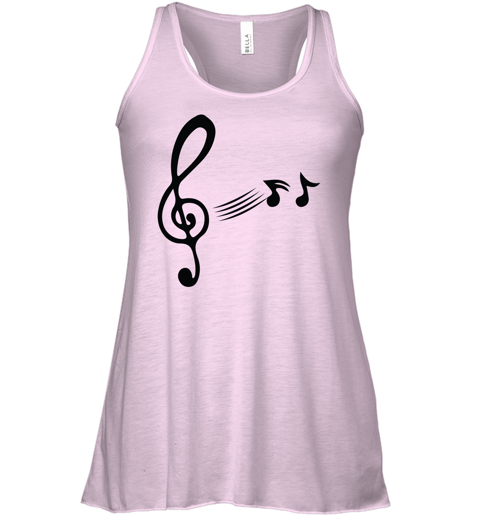 Treble Clef with floating Notes - Bella + Canvas Women's Flowy Racerback Tank