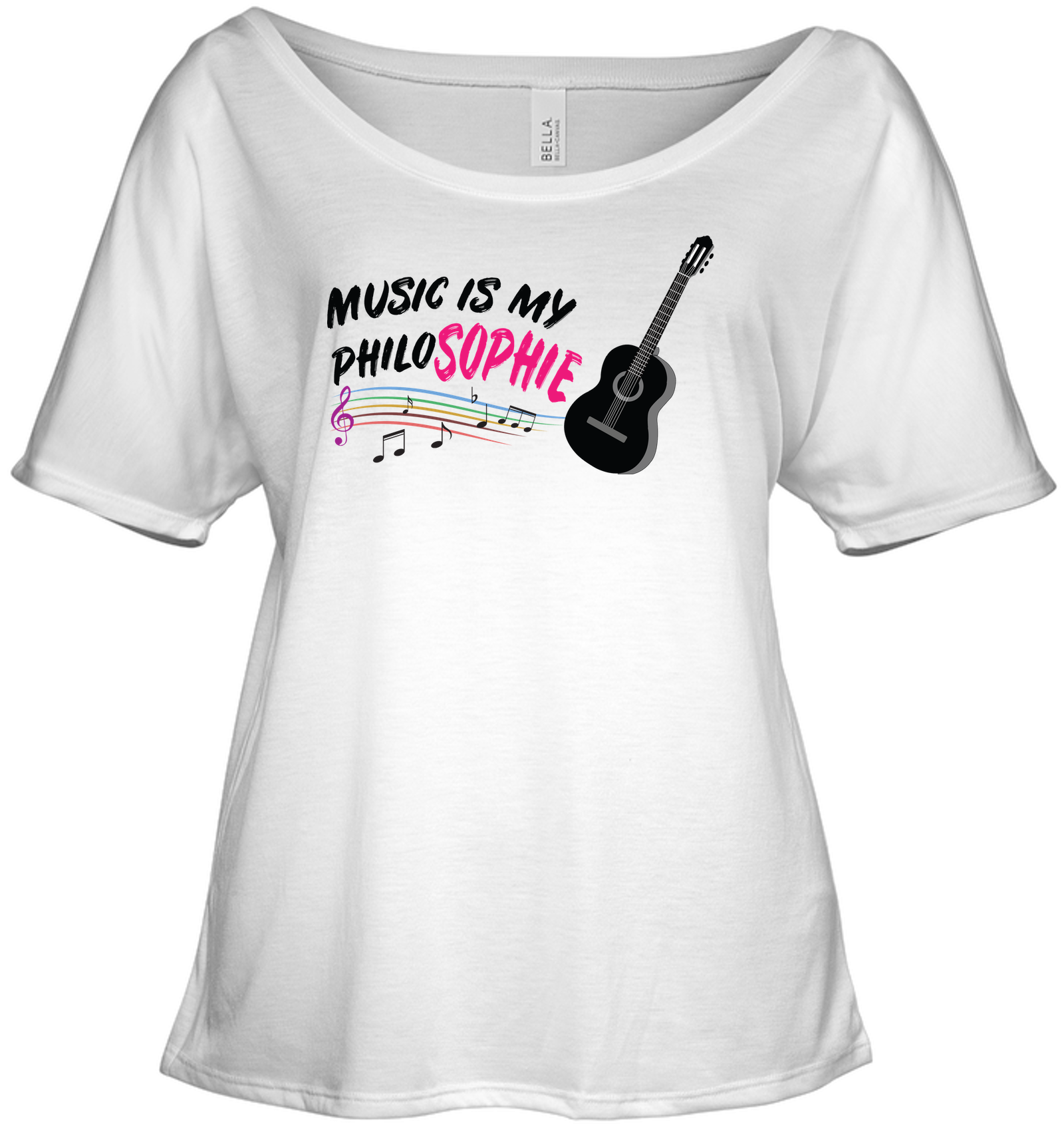 Music is my Philo-Sophie Colorful + Guitar - Bella + Canvas Women's Slouchy Tee