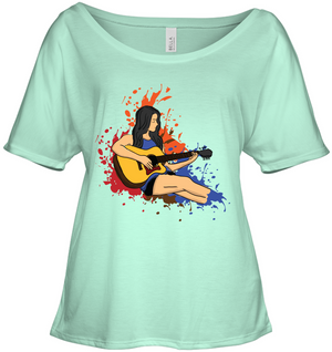 Girl Playing Guitar Splash- Bella + Canvas Women's Slouchy Tee