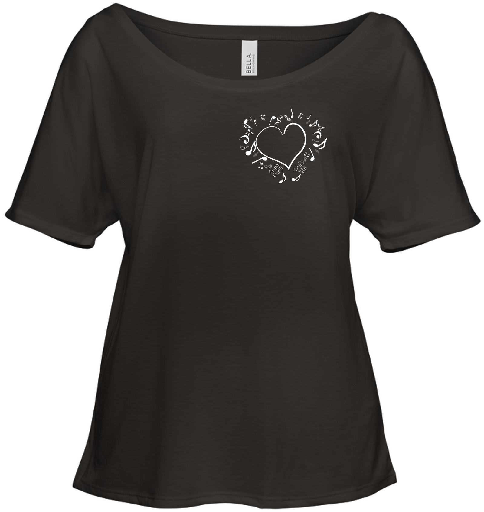 Floating Notes Heart White (Pocket Size) - Bella + Canvas Women's Slouchy Tee
