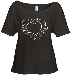 Floating Notes Heart White - Bella + Canvas Women's Slouchy Tee