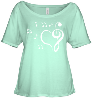 Musical heart with floating notes - Bella + Canvas Women's Slouchy Tee
