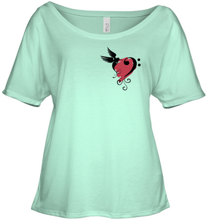 Bird and Musical Heart Red (Pocket Size) - Bella + Canvas Women's Slouchy Tee