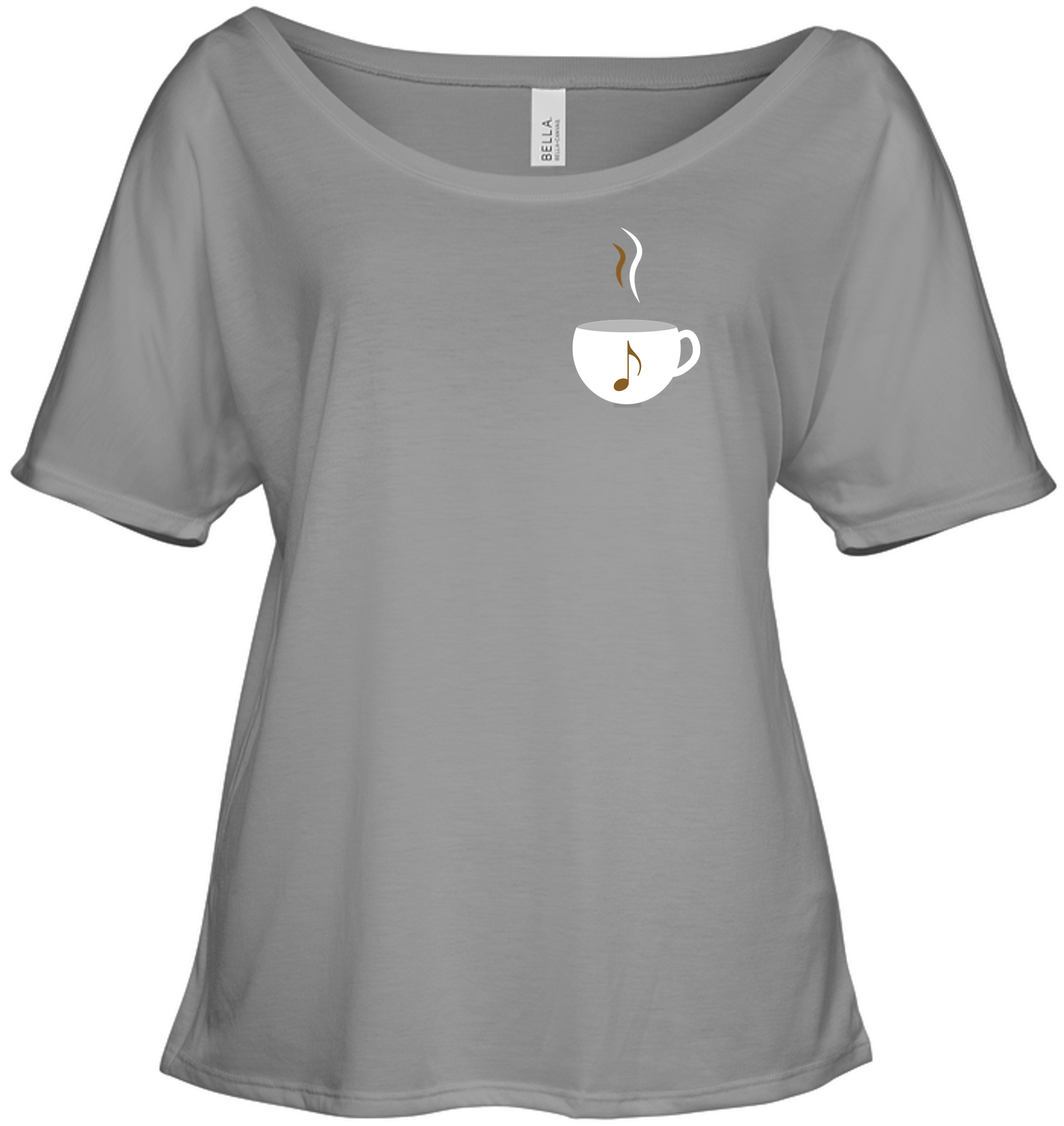 I Love Coffee with a splash of music (Pocket Size) - Bella + Canvas Women's Slouchy Tee