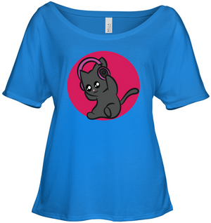 Cat with Headphone - Bella + Canvas Women's Slouchy Tee