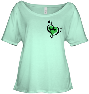 Treble Bass Green Heart (Pocket Size) - Bella + Canvas Women's Slouchy Tee