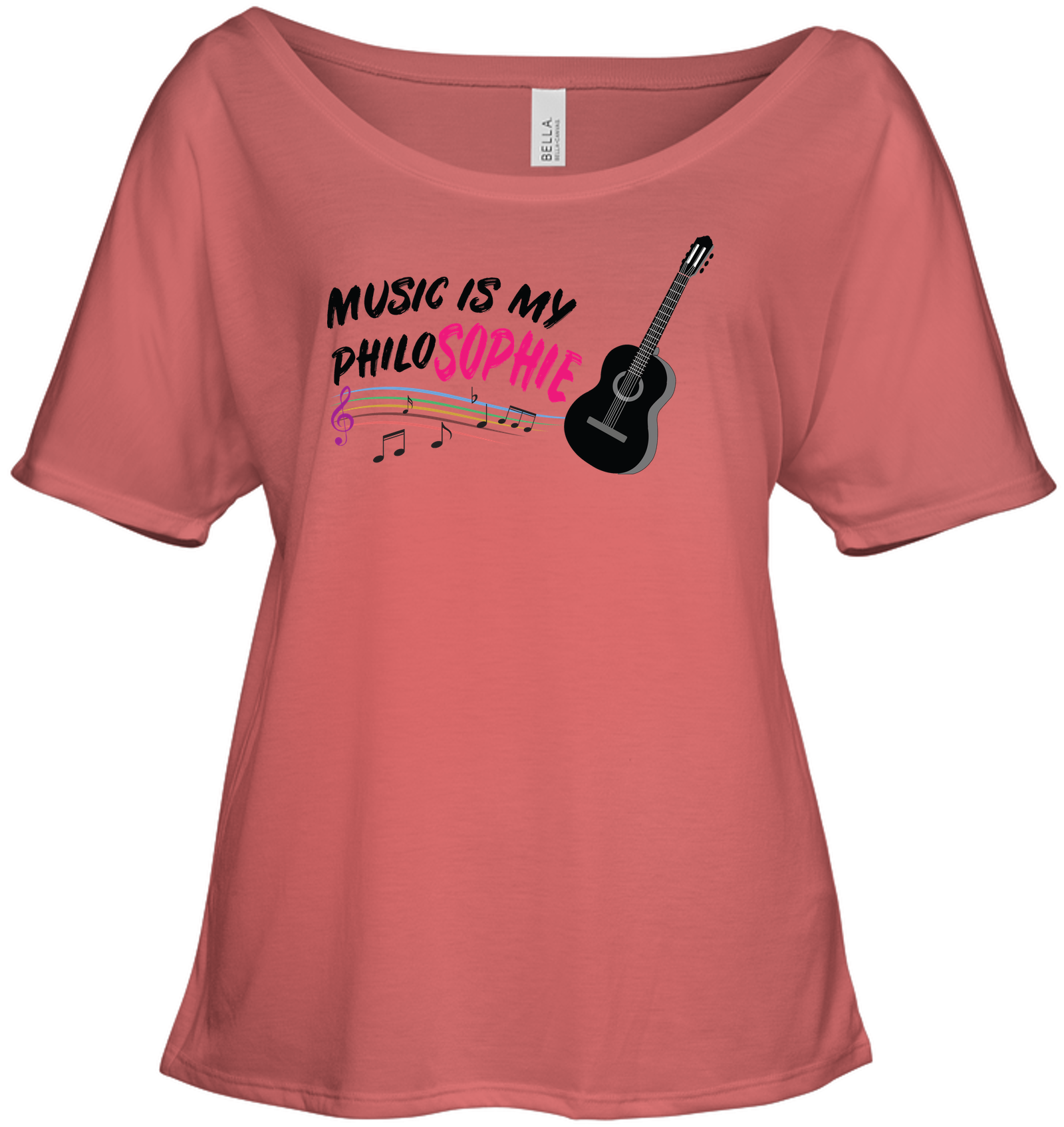 Music is my Philo-Sophie Colorful + Guitar - Bella + Canvas Women's Slouchy Tee