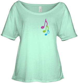 Three colorful musical notes (Pocket Size) - Bella + Canvas Women's Slouchy Tee
