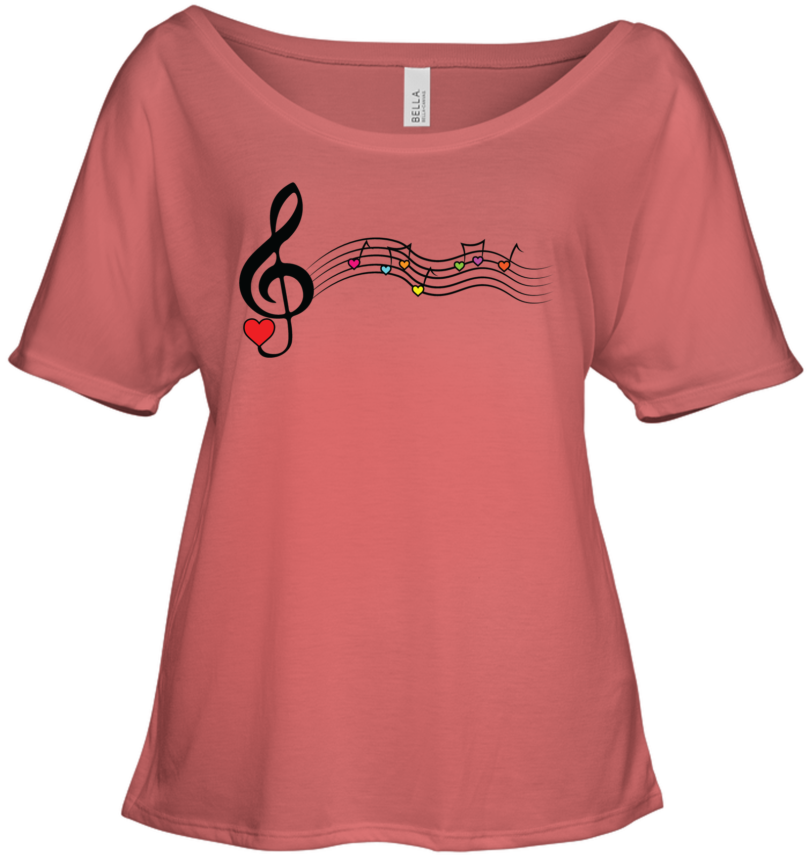 Musical Waves, Heart Notes and Colors - Bella + Canvas Women's Slouchy Tee