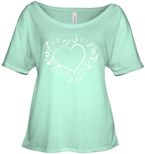 Floating Notes Heart White - Bella + Canvas Women's Slouchy Tee