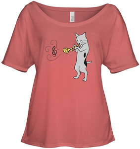 Cat with Trumpet - Bella + Canvas Women's Slouchy Tee