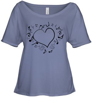 Floating Notes Heart Black - Bella + Canvas Women's Slouchy Tee