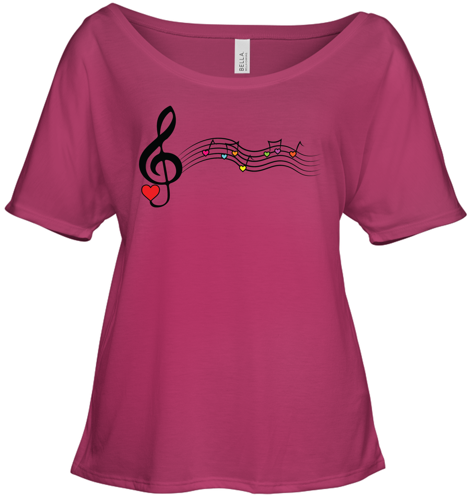 Musical Waves, Heart Notes and Colors - Bella + Canvas Women's Slouchy Tee