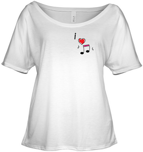 I Love Music Hearts and Fun (Pocket Size) - Bella + Canvas Women's Slouchy Tee
