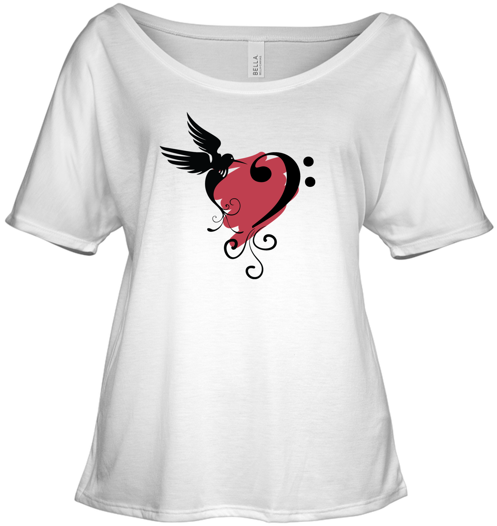 Bird and Musical Heart Red - Bella + Canvas Women's Slouchy Tee