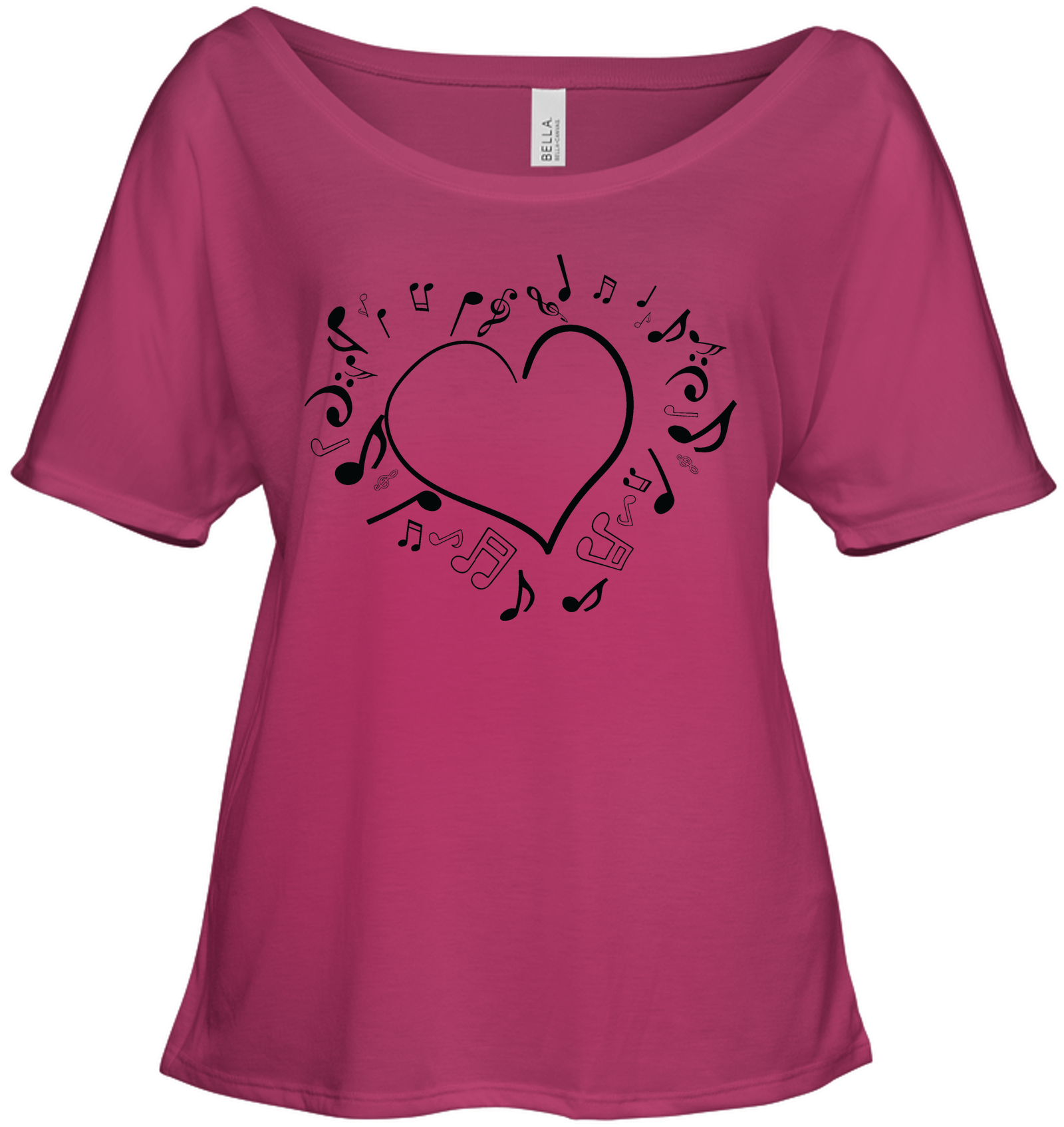 Floating Notes Heart Black - Bella + Canvas Women's Slouchy Tee