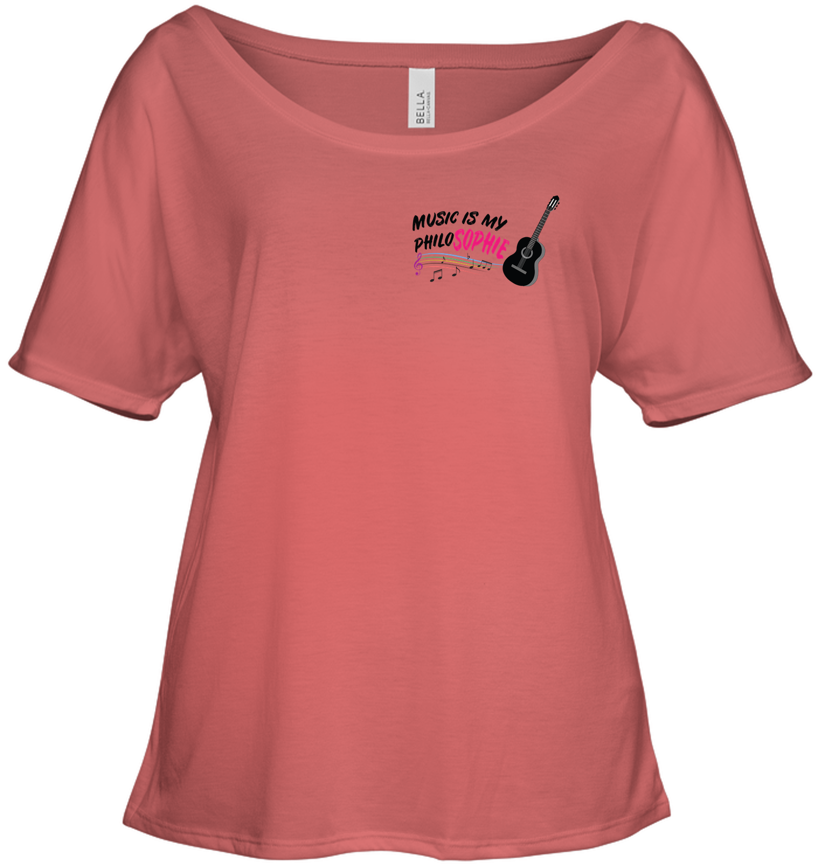 Music is my Philo-Sophie Colorful + Guitar (Pocket Size) - Bella + Canvas Women's Slouchy Tee