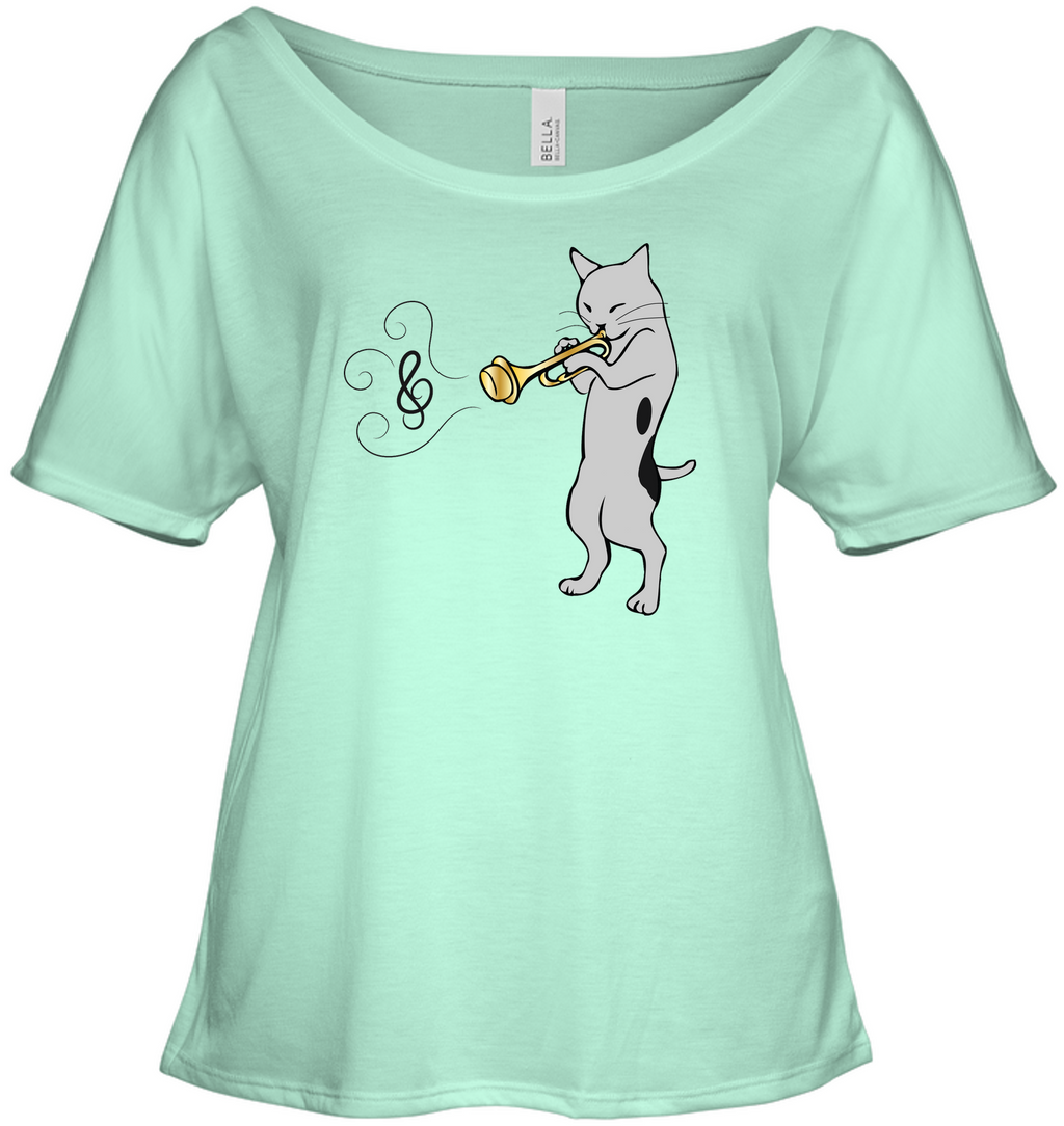 Cat with Trumpet - Bella + Canvas Women's Slouchy Tee