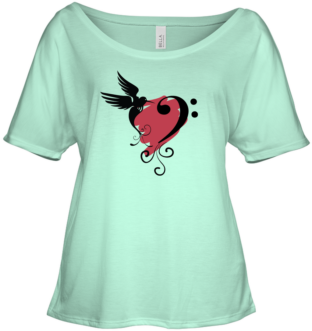 Bird and Musical Heart Red - Bella + Canvas Women's Slouchy Tee