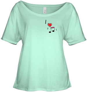 I Love Music Hearts and Fun (Pocket Size) - Bella + Canvas Women's Slouchy Tee
