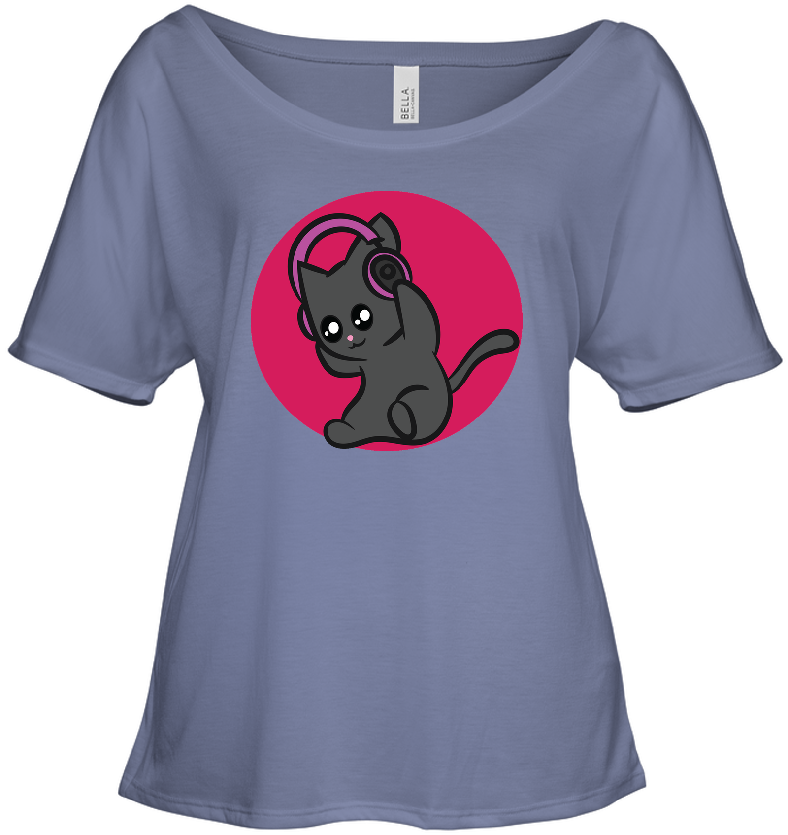 Cat with Headphone - Bella + Canvas Women's Slouchy Tee