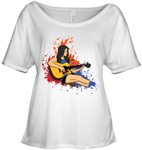 Girl Playing Guitar Splash- Bella + Canvas Women's Slouchy Tee
