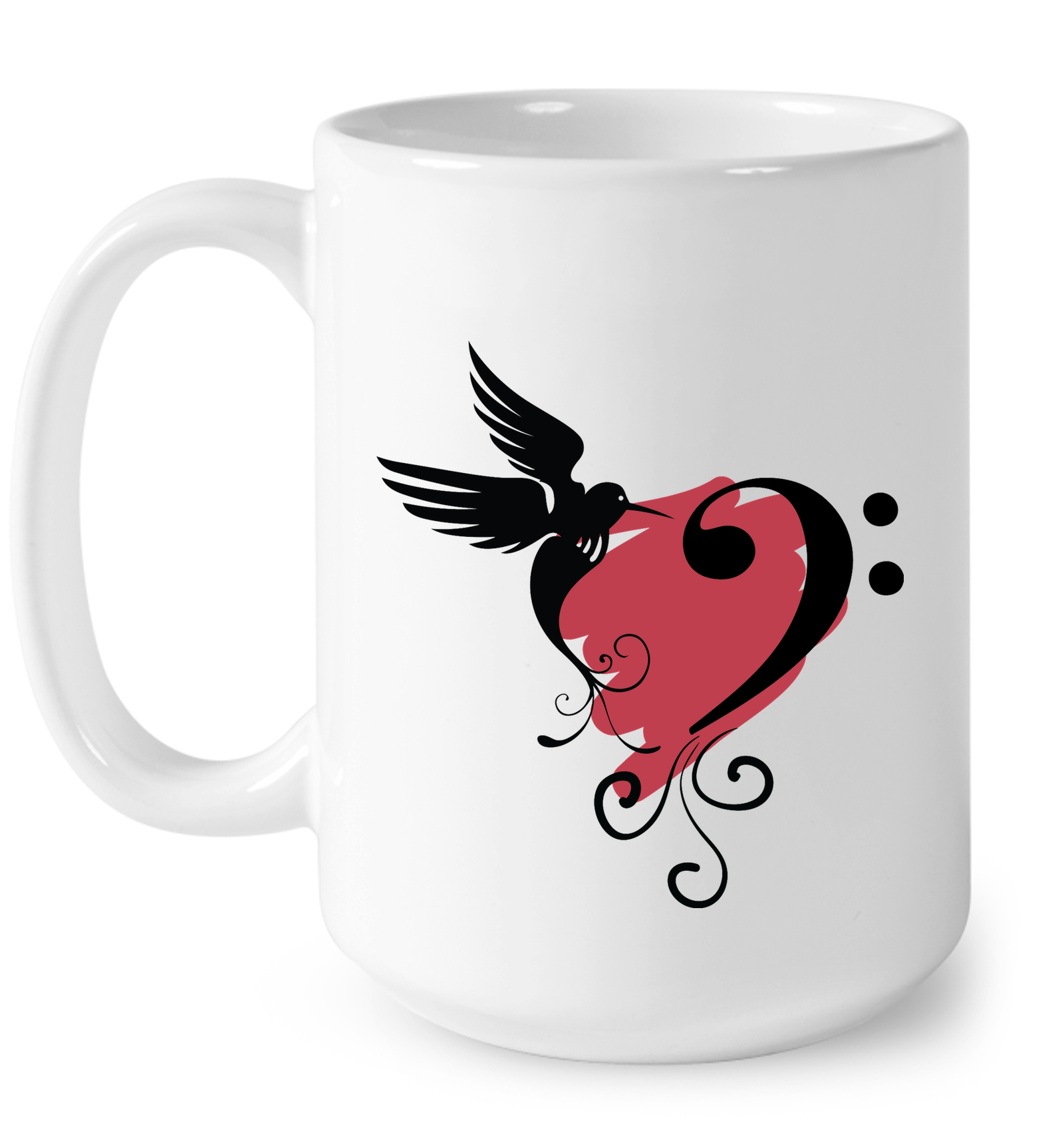 Bird and Musical Heart Red  - Ceramic Mug
