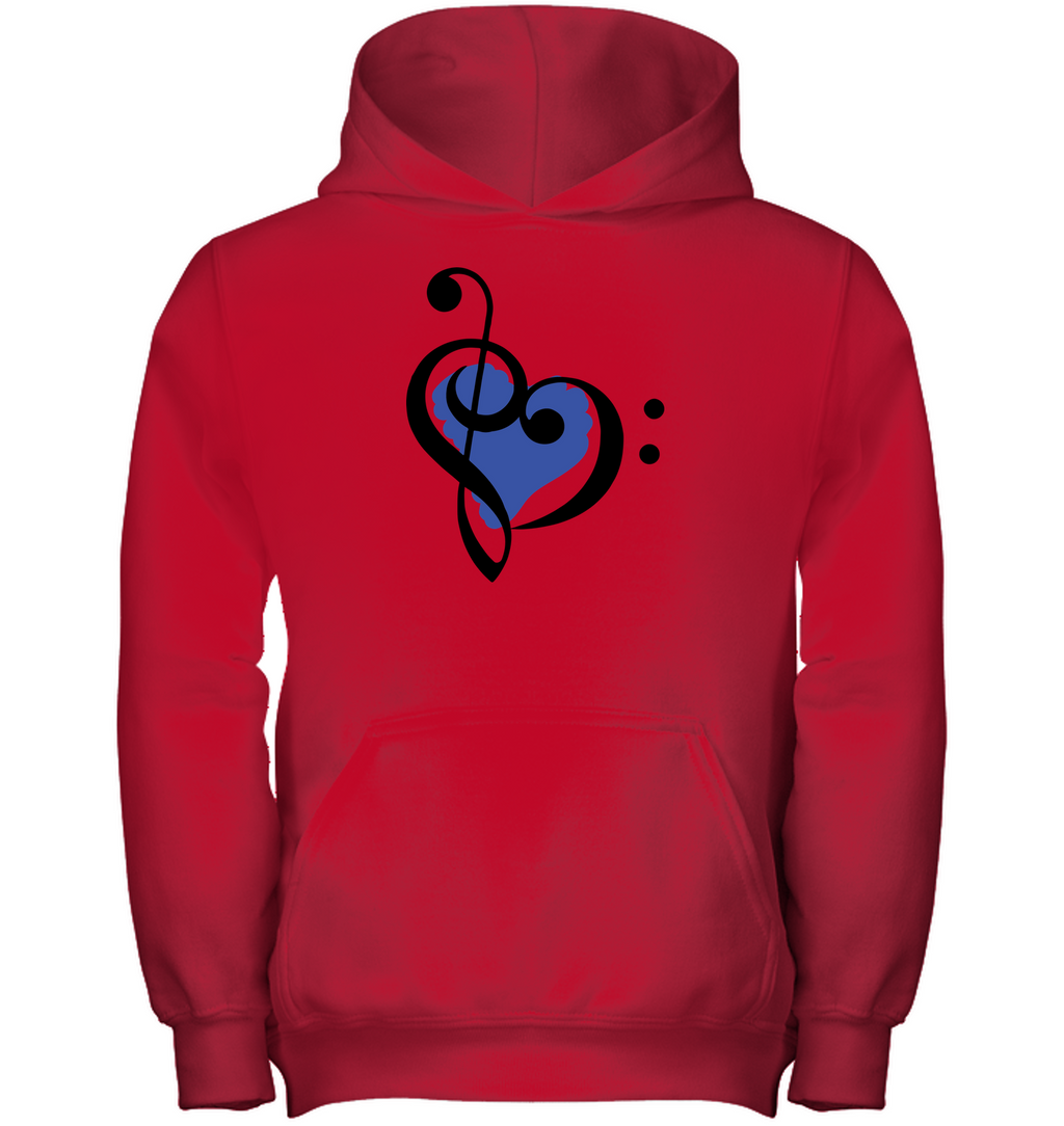 Treble Bass Blue Heart - Gildan Youth Heavyweight Pullover Hoodie