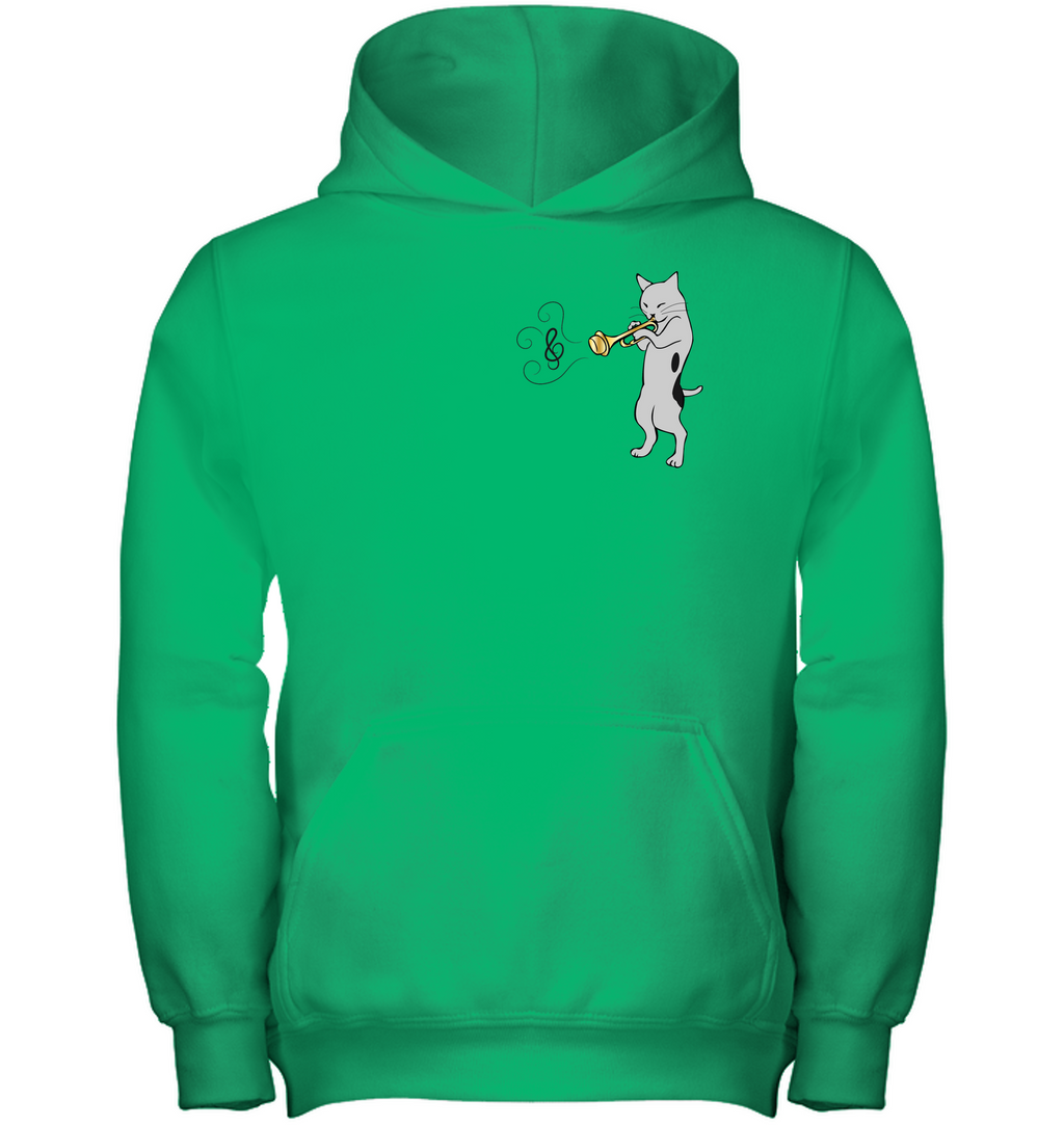 Cat with Trumpet (Pocket Size) - Gildan Youth Heavyweight Pullover Hoodie