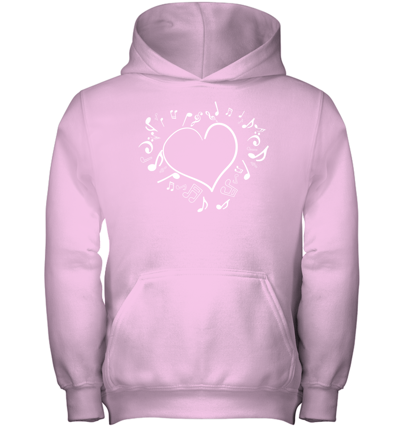 Floating Notes Heart White - Gildan Youth Heavyweight Pullover Hoodie