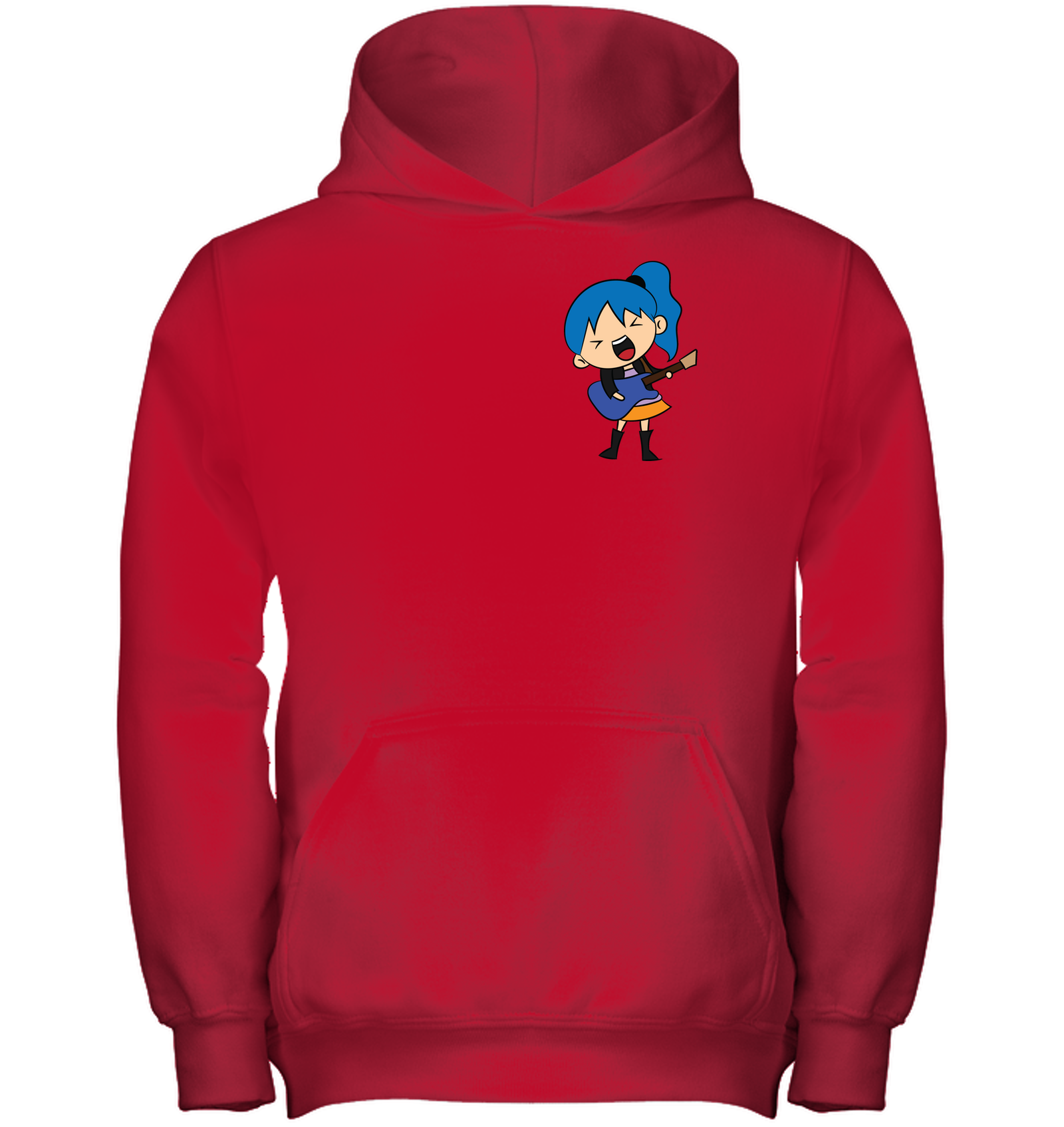 Girl Singin with Guitar (Pocket Size) - Gildan Youth Heavyweight Pullover Hoodie