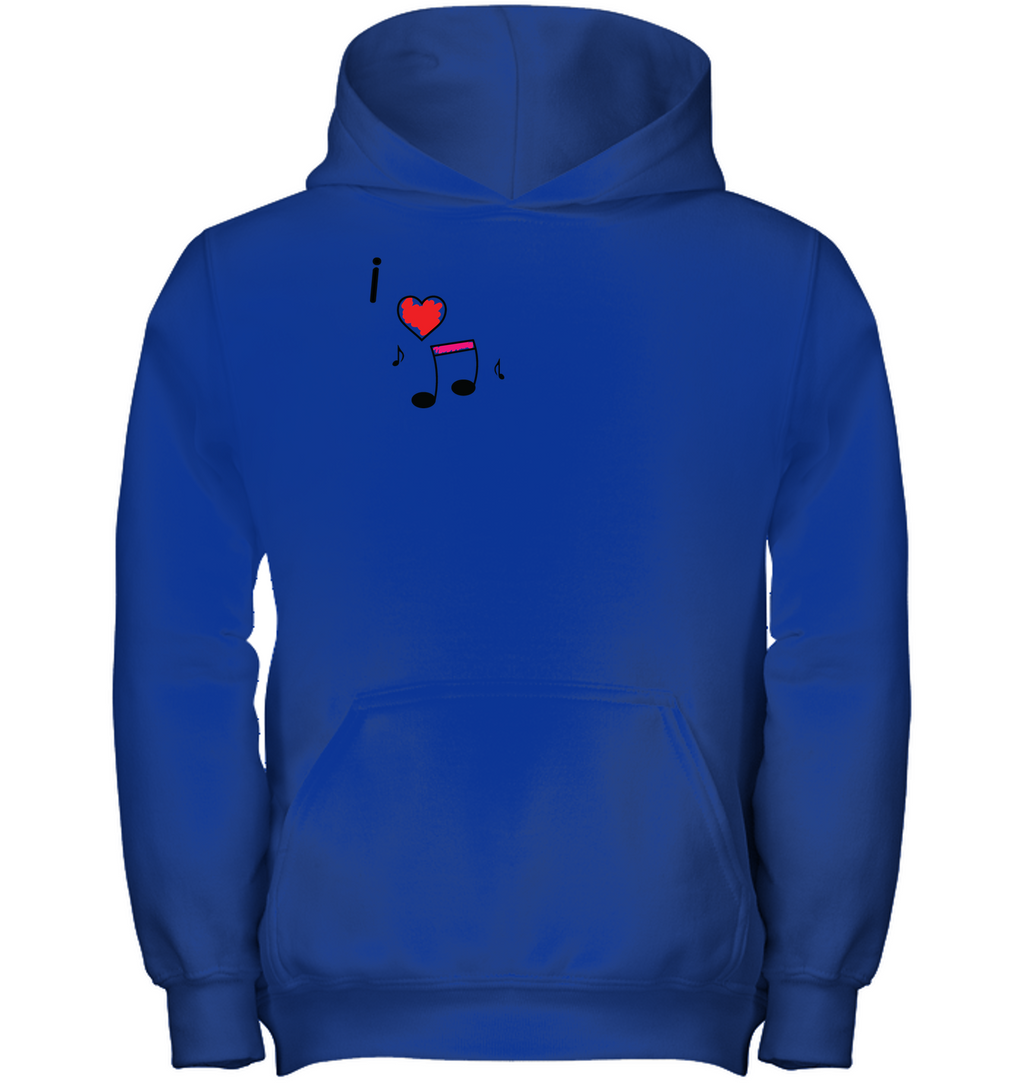 I Love Music Hearts and Fun (Pocket Size) - Gildan Youth Heavyweight Pullover Hoodie