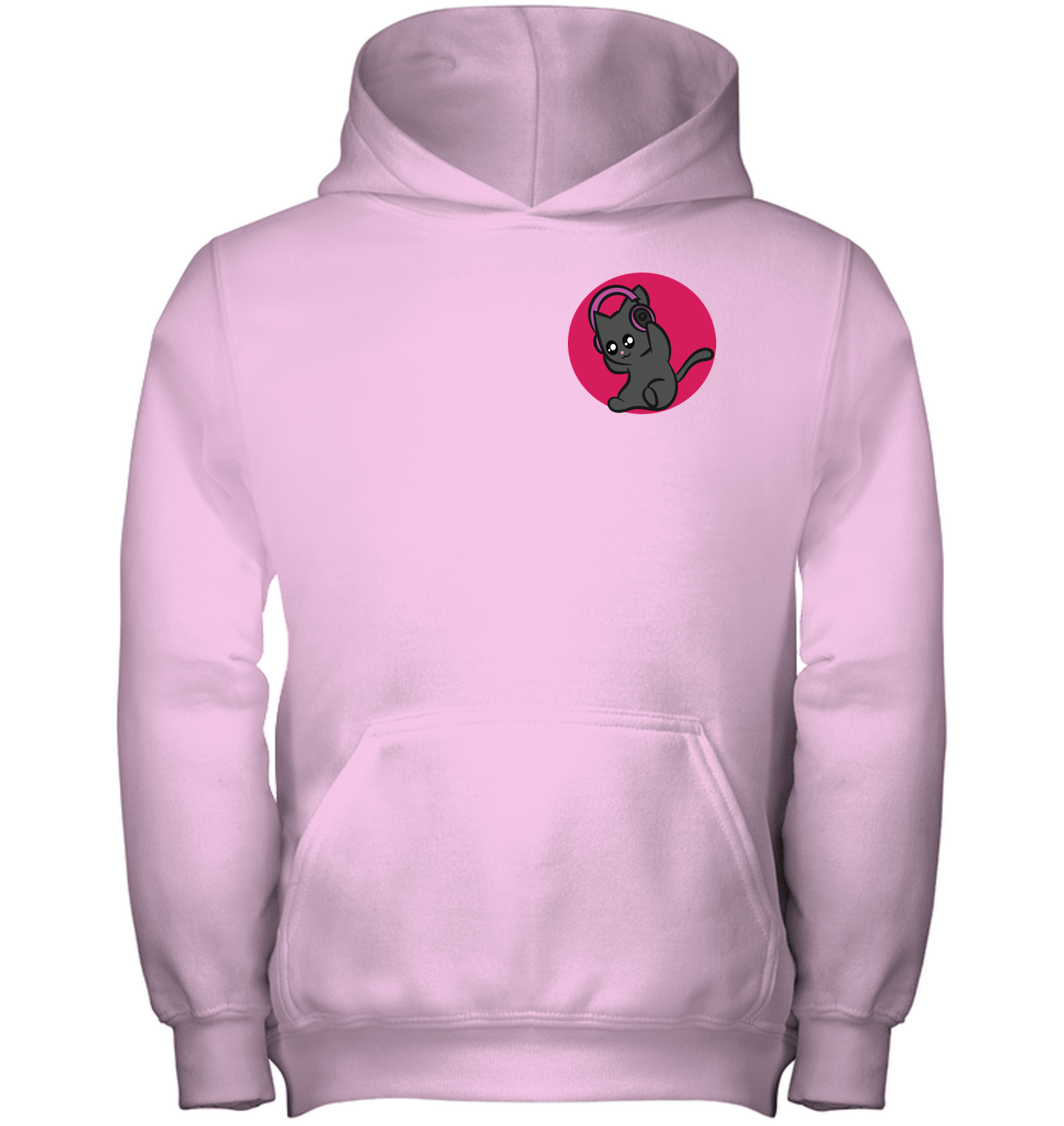 Cat with Headphone (Pocket Size) - Gildan Youth Heavyweight Pullover Hoodie