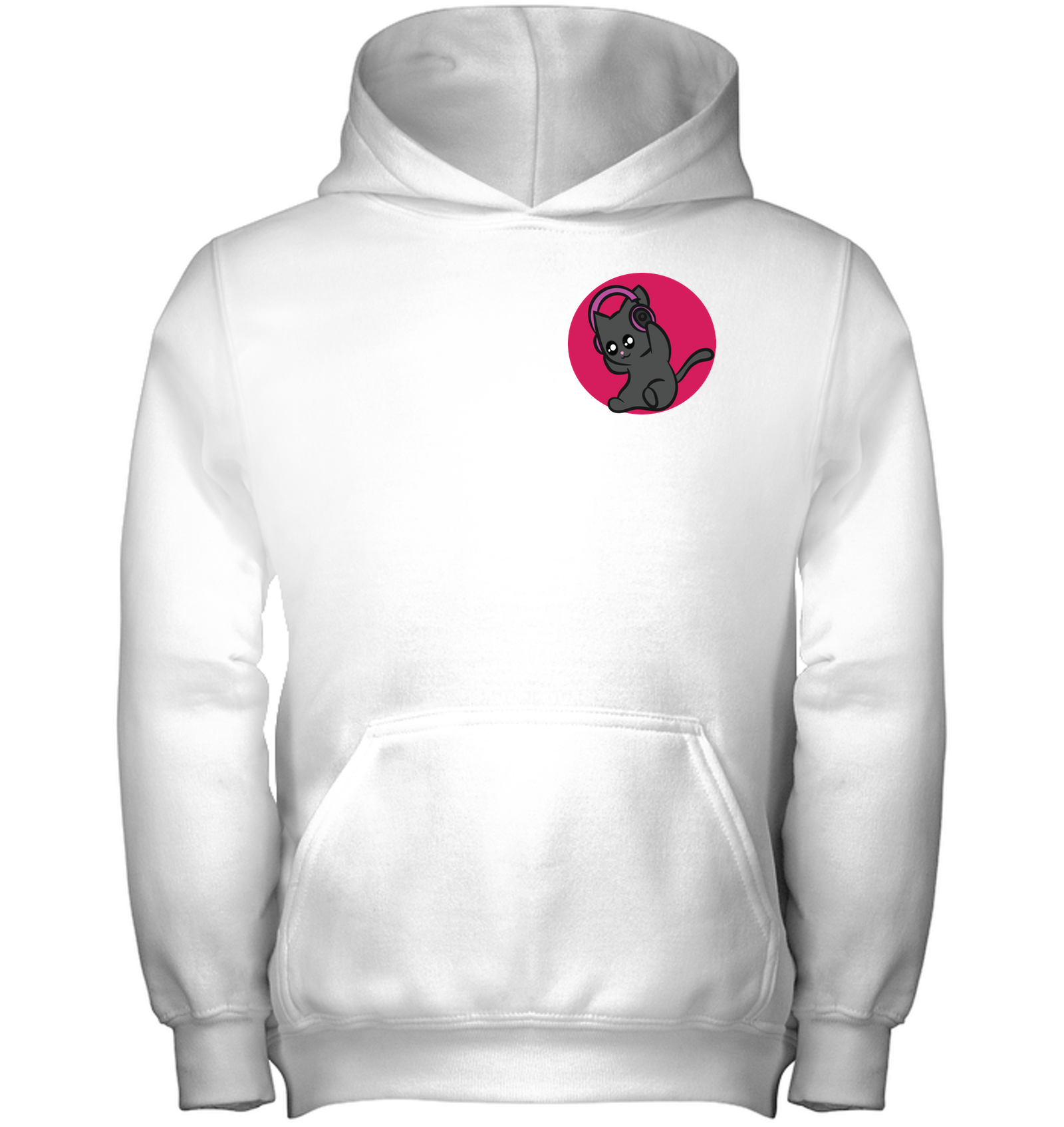 Cat with Headphone (Pocket Size) - Gildan Youth Heavyweight Pullover Hoodie
