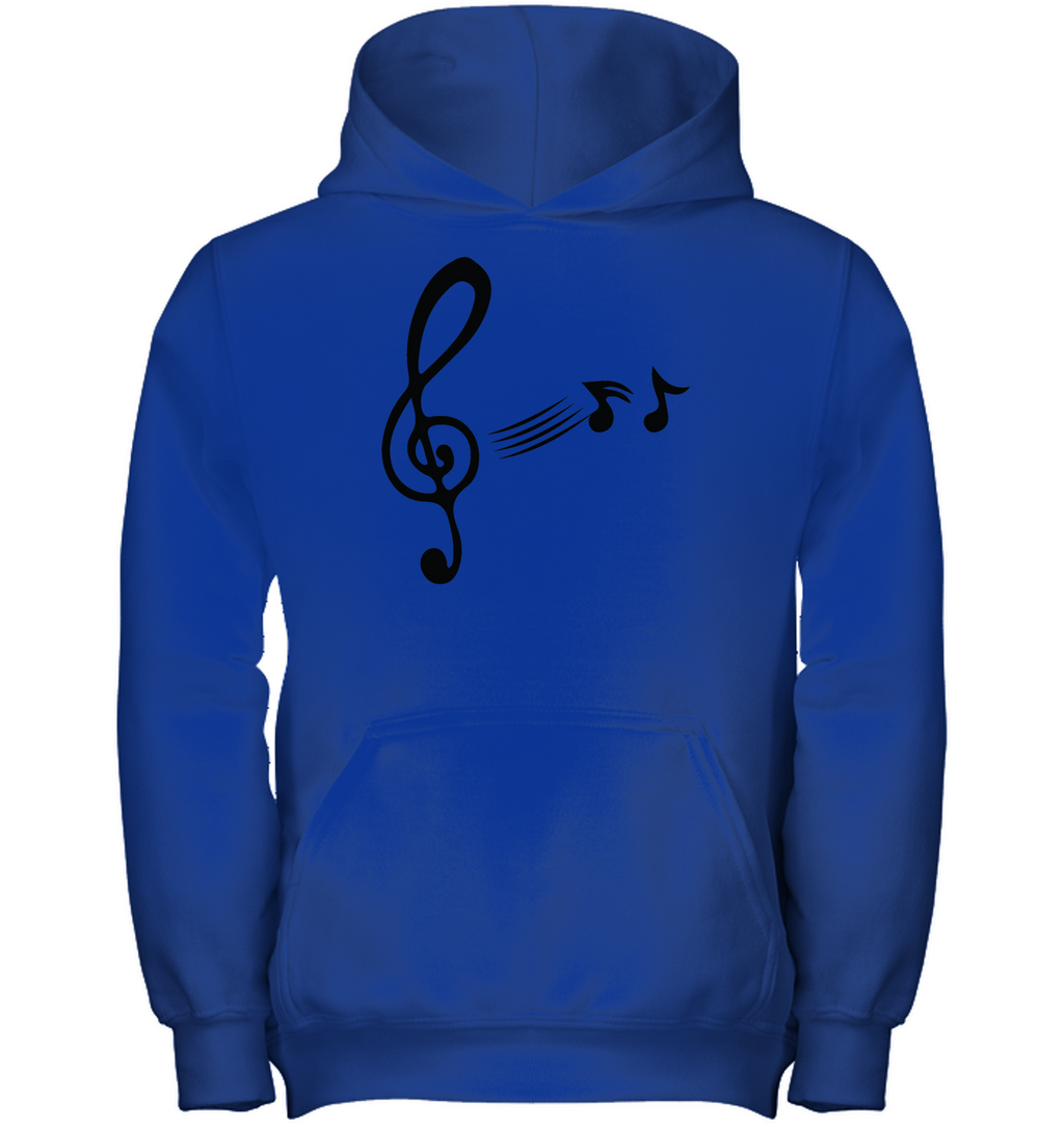 Treble Clef with Floating Notes - Gildan Youth Heavyweight Pullover Hoodie