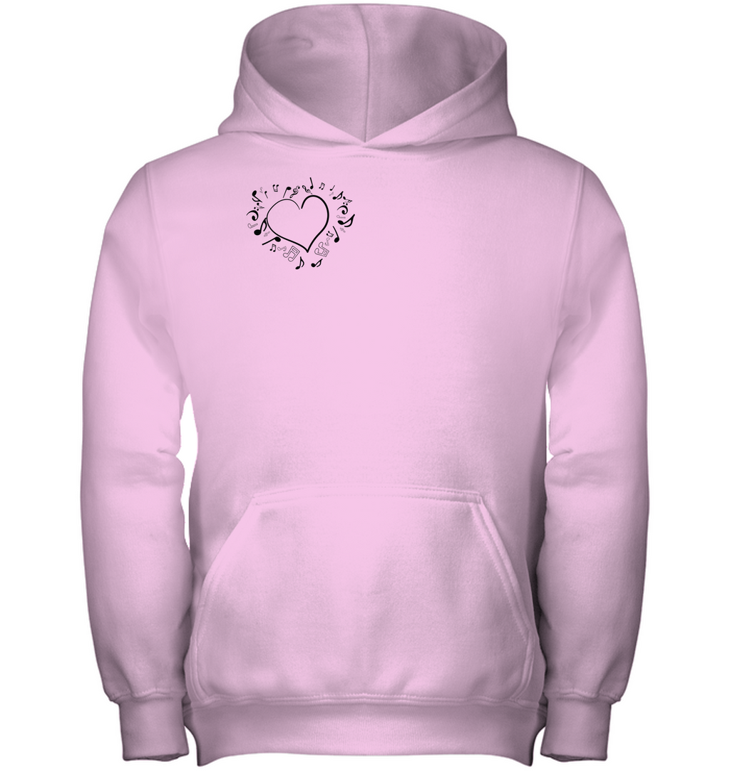 Floating Notes Heart black (Pocket Size) - Gildan Youth Heavyweight Pullover Hoodie