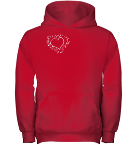 Floating Notes Heart White (Pocket Size) - Gildan Youth Heavyweight Pullover Hoodie