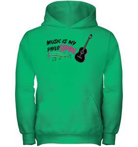 Music is my Philo-Sophie Colorful + Guitar - Gildan Youth Heavyweight Pullover Hoodie