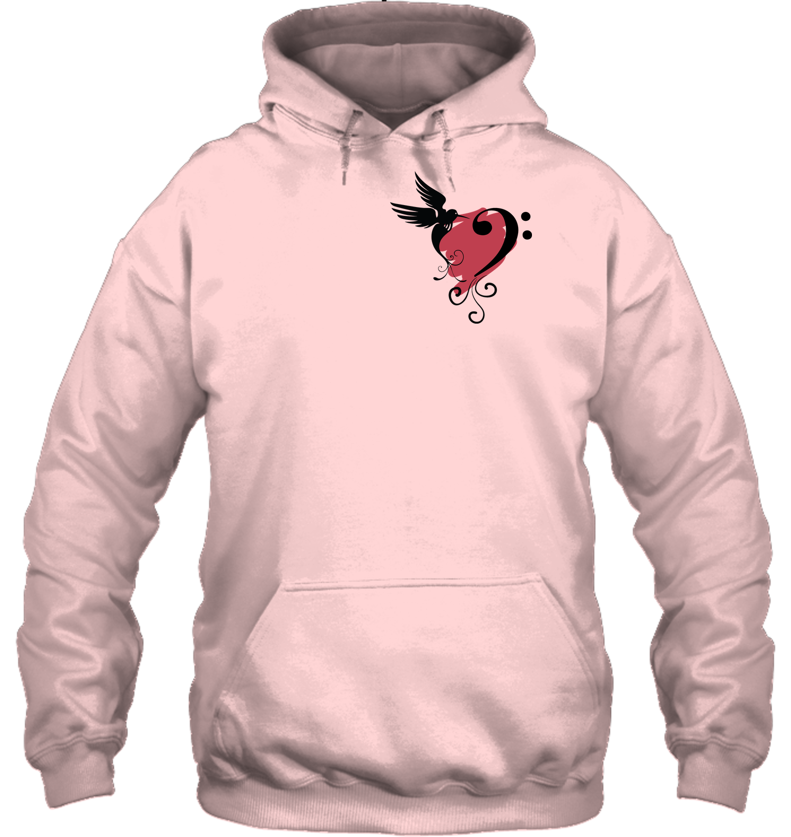 Bird and Musical Heart Red (Pocket Size) - Gildan Adult Heavy Blend™ Hoodie