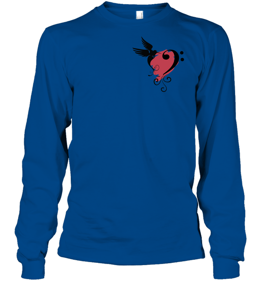 Bird and Musical Heart Red (Pocket Size) - Gildan Adult Classic Long Sleeve T-Shirt